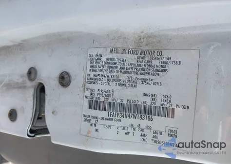 2007 Ford Focus S/Se/Ses из США, поврежденный, VIN 1FAFP34N47W183106